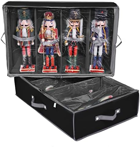 ProPik 2 Pack Christmas Figures Storage Box | Each Holds 4 Holiday Figurines up to 16” | Adjustable Nutcracker Decor Ornament Storage Container | Xmas Decorations Accessories Boxes (Black) by ProPik