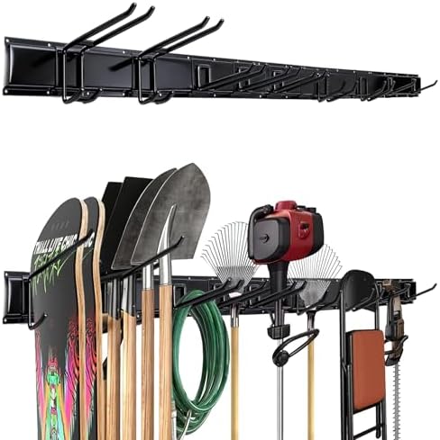66'' Heavy-Duty Garage Tool Organizer Wall Mount – 720lbs Capacity Metal Rack with Adjustable Hooks for Rake, Broom, Shovel, Snowboard & Garden Tools by Unknown