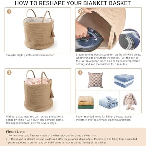 Mkono Woven Storage Basket for Blanket, Toys Plant Organizer, 11"W x 11"L - Image 4