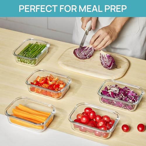 Vtopmart 5Pack 22oz Glass Storage Containers with Lids, Glass Meal Prep Food Container Sets with Snap Airtight Lids for Microwave, Oven, Freezer and Dishwasher, Grey (Pack of 2) - Image 4