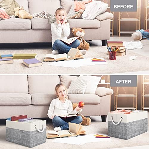 Fab totes Storage Bins 4-Pack, Foldable Storage Baskets for Organizing Toys, Books, Shelves, Closet, Large Storage Box with Rope Handles, Sturdy Organizer Bins, White & Grey - Image 6
