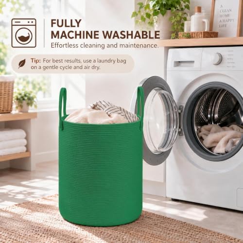 JMvicyroam 100L Cotton Rope Laundry Basket Hamper, Dark Green - Image 5