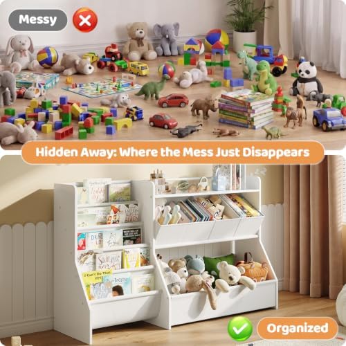 FOUCSSOMEI Kids Toy Storage Organizer with Bookshelf for Playroom Nursery - Image 6