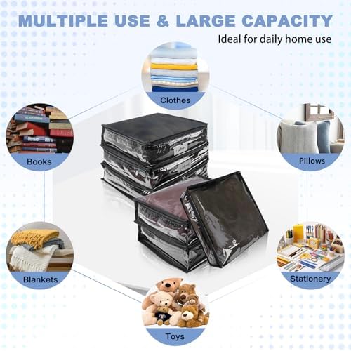 Clear Zippered Plastic Clothes Storage Bags, 6 Pack, Black - Image 4