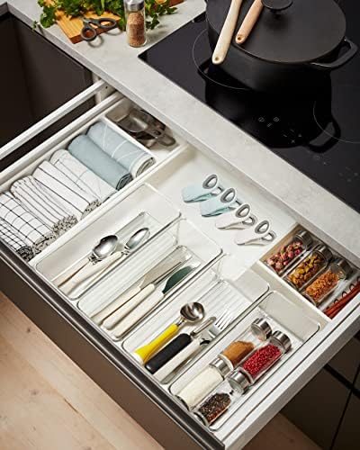Hudgan 8 Pack Clear Plastic Drawer Organizer Bins Set, Stackable Cutlery Storage Bins Trays for Organizing Kitchen, Bathroom, Office, Crafts, Gadgets, Cabinet Supplies - Image 2