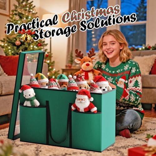 Christmas Figurine Storage Box & Nutcracker Storage Containers with Visible Lid and Dividers, Keeps 8 15"-Figurine Collectibles, Xmas Holiday Decoration Storage Bag, 600D Oxford / Tear-Proof, Green - Image 5