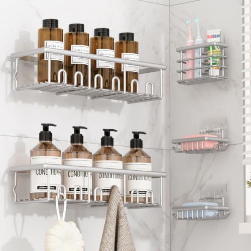 5 Pack Adhesive Bathroom Holders & Dispensers for Kids & Adults, Silver by Unknown