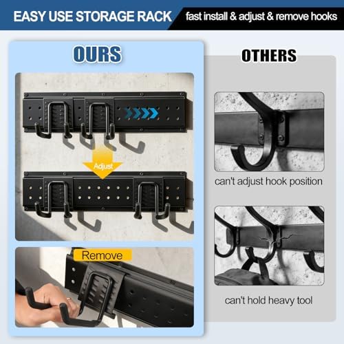 49.5'' Garage Tool Organizer Wall Mount Load 520Lbs with Heavy Duty 14Hooks - Image 5