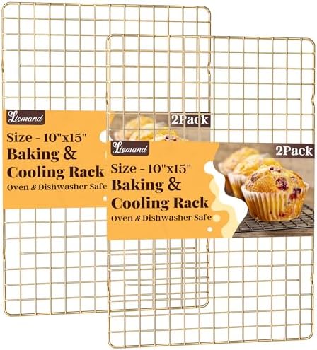 2 PCS Grid Wire Baking Cooling Racks, 10" x 15", Gold by LIEMAND