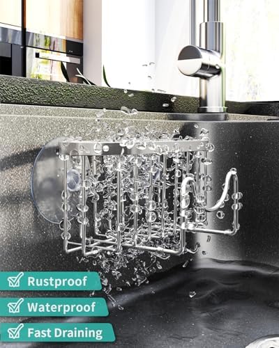 HapiRm Multifunctional Adhesive Kitchen Sink Organizer with M-Shaped, 2 Installation Methods Kitchen Sponge Holder, Rustproof Sponge Caddy for Brush, Sink Stopper and Scraper -Silver - Image 4