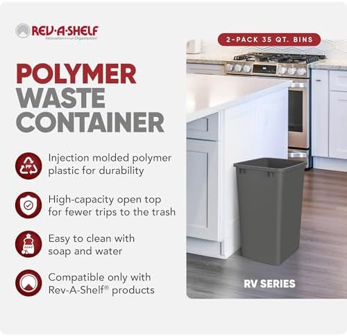 Rev-A-Shelf Double Pullout Garbage Trash Cans for Kitchen Cabinets, 35 Qt - Image 2