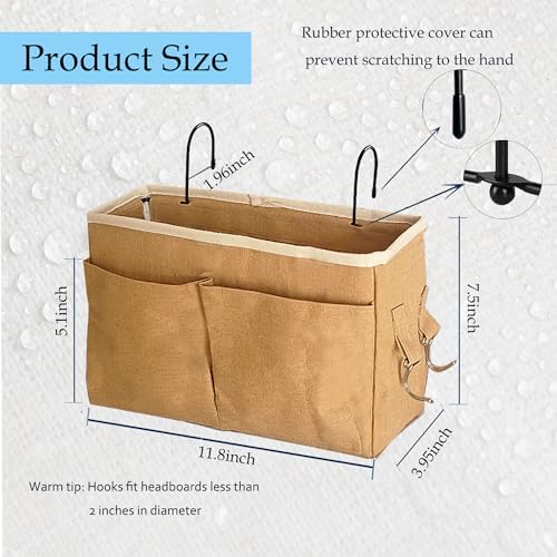 Bedside Caddy, Hanging Storage Bag with Hooks for Bunk & Dorm Bed Rails - Image 2
