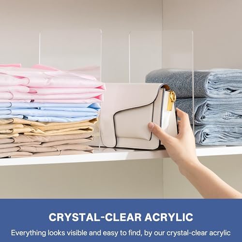 HBlife Acrylic Shelf Dividers for Closet Organization, 6 Pack Clear Sturdy Separate Closet Dividers for Shelves, Adjustable Purse Organizer for Sweater, Shirts, Handbags, Books in Bedroom and Kitchen - Image 2