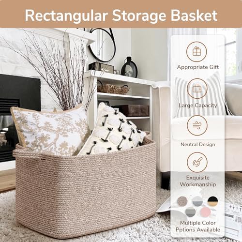 Goodpick 85L Large Woven Rope Blanket Basket, Rectangle, Brown - Image 7