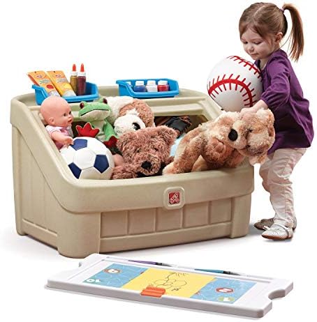Step2 2-in-1 Toy Box & Art Lid, Kids Toy Storage Bin & Organizer, Easel & Chest in One, Made of Durable Plastic, For Toddlers 2+ Years Old, Tan - Image 2