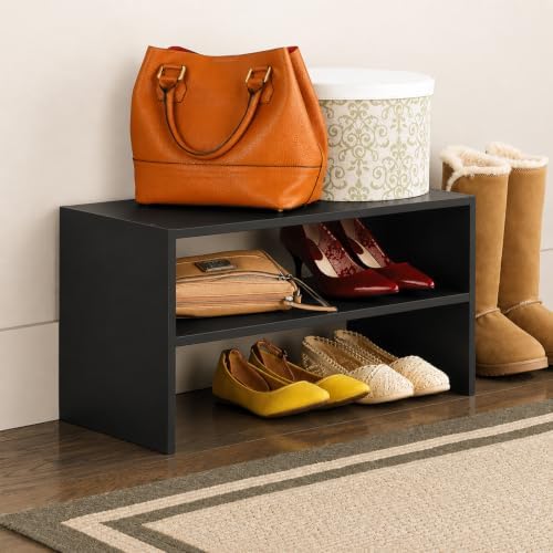 Whitmor Wood Shoe Rack, Stackable Storage Shelf, 24" Wide, Black, 2 Pack - Image 2