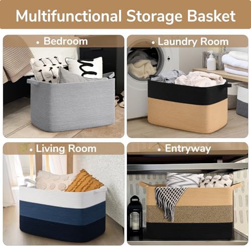 Goodpick 85L Large Woven Blanket Basket, Rectangle, Black Jute - Image 4