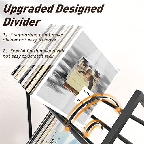 RUILALIFE 2-Tier-Vinyl-Record-Storage-Holder With Dividers, 200 LPs Albums Storage Rack Shelf, Steel Music Records Display Shelf Organizer For Book, Magazine, Files - Image 3