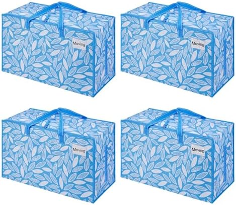 VENO 4 Pack Extra Large Heavy Duty Moving Bags with Wide Opening & Reinforced Handles, Reusable Storage Tote Bags with Strong Zippers for Clothes, College Dorm Essentials & Moving Supplies by Veno