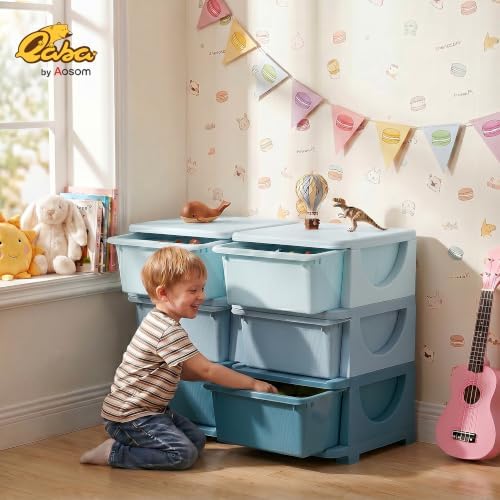 Qaba 6 Drawers Kids Storage Unit 3 Tier Toy Organizers Blue - Image 2
