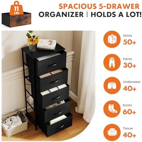 Sweetcrispy Black Storage Drawer Bedroom Dresser, Tall Dresser for Closet - Image 4