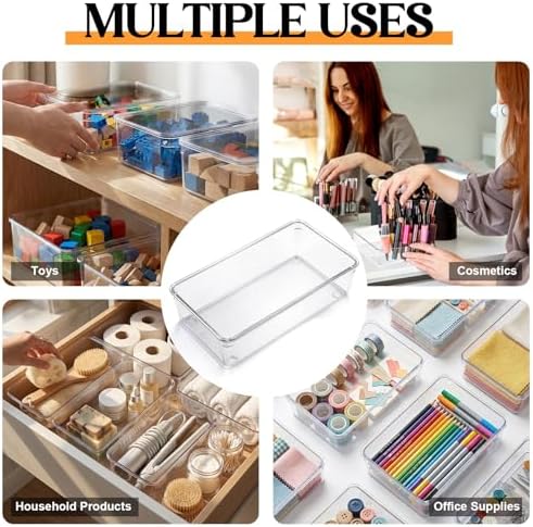 Maitys 12 Pcs Clear Drawer Organizer 9 x 6 x 2 Inches Plastic Rectangle Trays Makeup Vanity Storage Bins and Kitchen Drawers Dividers for Office Desk Silverware Kitchen Utensils - Image 6