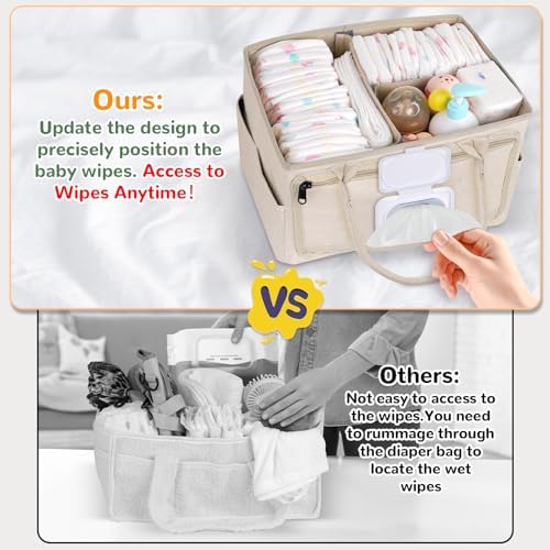 Volnamal Diaper Caddy with Wipe Dispenser One-Handed Access, Beige - Image 3