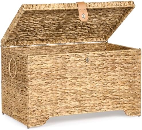Honjourai Handwoven Storage Basket with Lid, 165L Wicker Storage Trunk by Honjourai