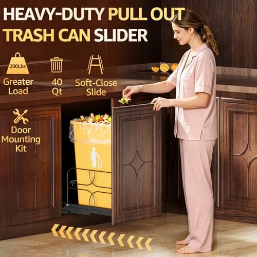 Pull Out Trash Can Under Cabinet, Soft Close Heavy Duty 200LB, Black - Image 5