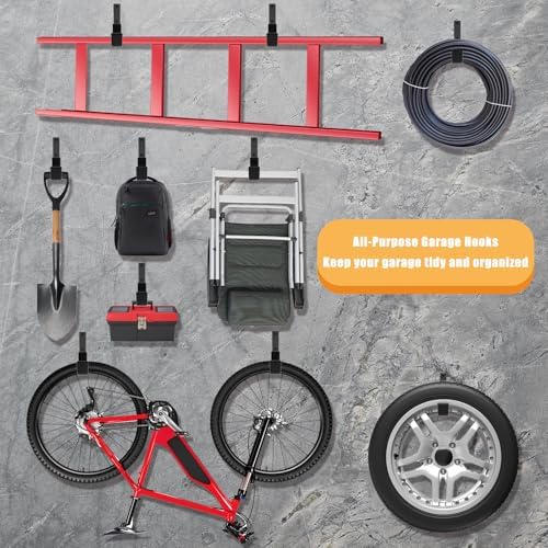 Heavy Duty Garage Hooks, Ladder Hangers for Garage Wall, Black, 8 S - Image 6