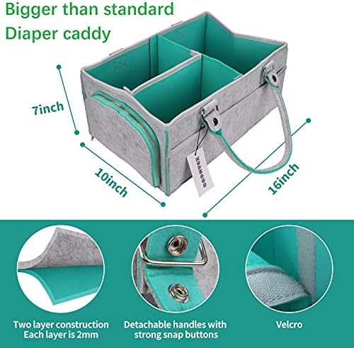 XUANGUO Large Baby Diaper Caddy Organizer, Felt Basket with Handles, Green - Image 3