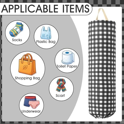 Gingham Plastic Bag Holder for Grocery Bag, Black - Image 3