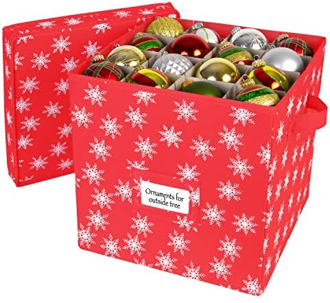 HOLDN’ STORAGE Christmas Ornament Storage Box with Lid - Christmas Decor Storage Containers that Store up to 64 Holiday Ornaments - Red/White Snowflakes by HOLDN%E2%80%99STORAGE