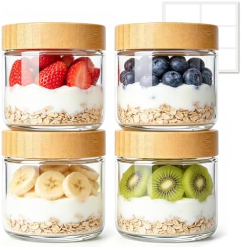 ComSaf Overnight Oats Containers with Lids 10 oz, Small Glass Jars 4 Pack by ComSaf