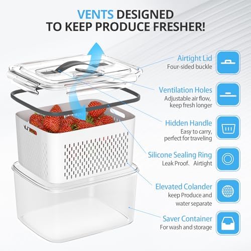 damynuo 10 Pack Fruit Storage Containers for Fridge with Removable Colander - Image 3