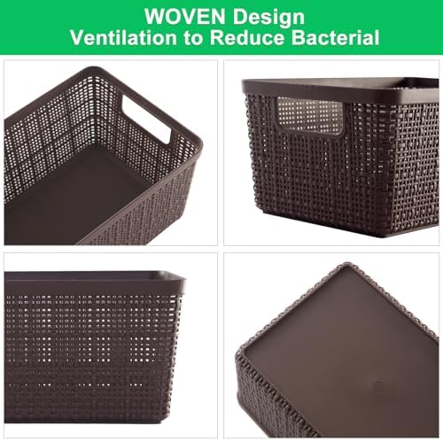 6 Pack Plastic Storage Baskets with Lid,Brown Stackable Bins - Image 2