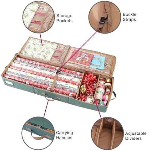 Sattiyrch Gift Wrapping Paper Storage containers,600D Oxford Fabric Christmas Ribbon Gift Bag Bows Storage Box,Holds up to 20 Rolls,42"W x 14"D x 5.5"H (Red) - Image 5
