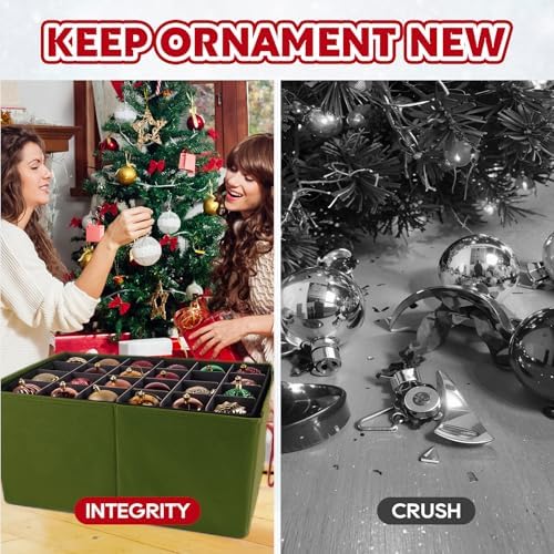 BlessedSeason Christmas Ornament Storage Box，Stackable 3 Drawer Organizers，Max 72 3" Christmas bauble, Adjustable Christmas Ball Storage Container Bins， Green - Image 4