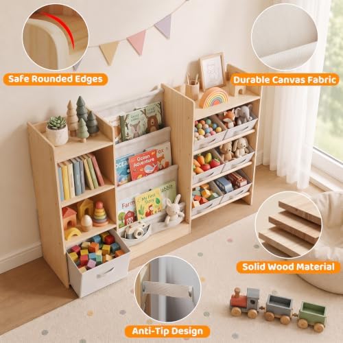 GITAWUSA Toy Organizer and Storage, Kids Bookshelf with 7 Bins, 51.4" W - Image 4