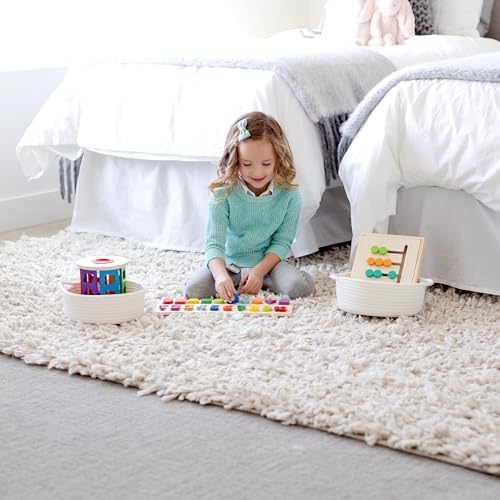 5-Piece Round Woven Cotton Rope Storage Baskets for Organizing, Small Shallow Nesting Set for Montessori Toys, Entryway Catchall, Fruit Bowl, Key Tray, Remote Holder, Nursery & Pet Toys - Image 3