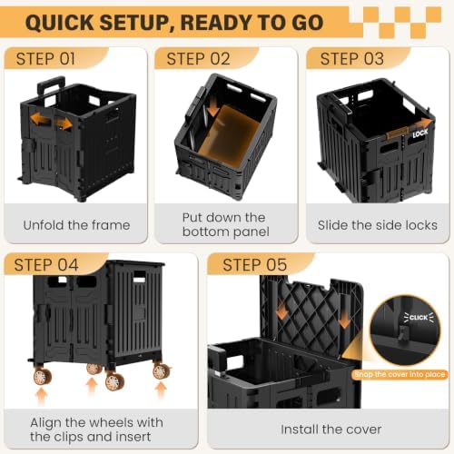 SUNALLY Folding Utility Cart Rolling Crate Handcart Shopping Trolley, Black - Image 6