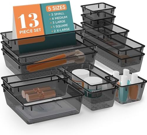 13 PCS Drawer Organizer Set, 5 Size Bathroom and kitchen organizer Trays by StorMiracle