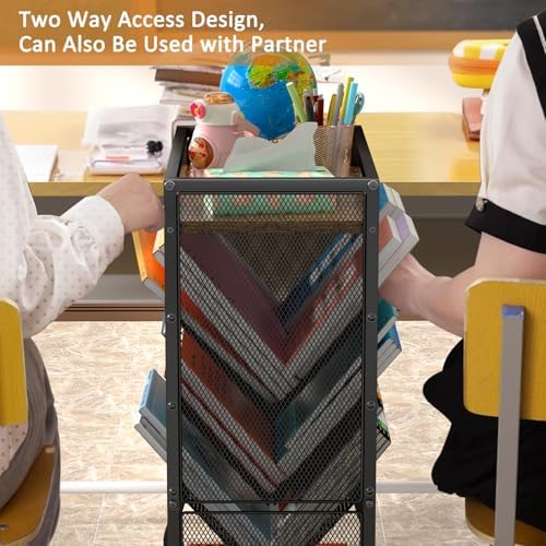 DAOUTIME 8 Tier Rolling Book Cart with Wheels, Mobile Book Storage Cart with 2 Sides Access Bookcase for Narrow Space, Rolling File Organizers and Storage for Home Office Living Room Classroom School - Image 5