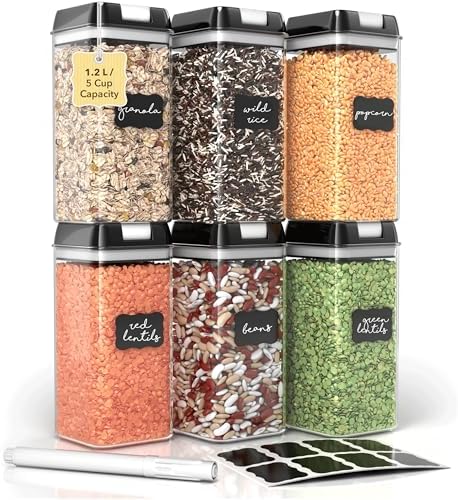 Simply Gourmet Airtight Food Storage Containers with Lids – 6 Piece Slim Kitchen Pantry Organization Set, 5 Cup Capacity, BPA-Free Clear Plastic, Stackable Containers for Flour, Sugar, Rice, Snacks by SimplyGourmet