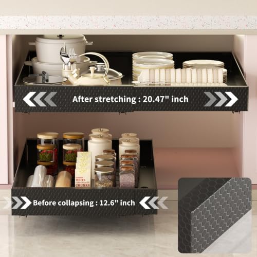 2Pack Pull Out Cabinet Organizer, Expandable 12.6“-20.47”, Black - Image 3