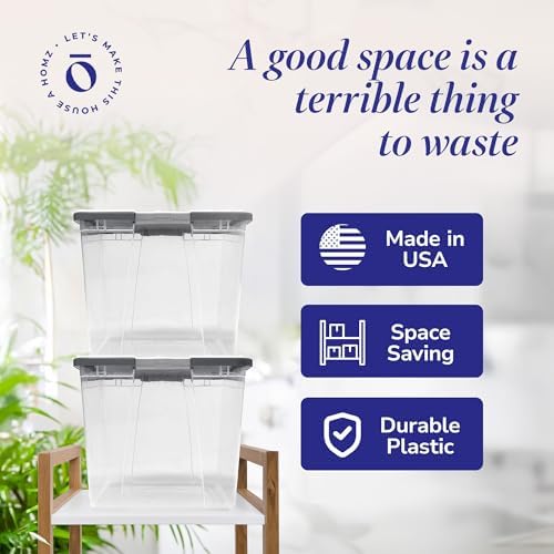 HOMZ Secure Latch, Clear Plastic Storage Organizer Bins, 64 Quart, 4 Pack - Image 6