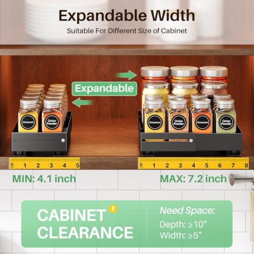 SNTD Pull Out Spice Rack Organizer for Inside Cabinets, Expandable, 2 Pack - Image 2