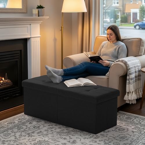 35-INCH Storage Ottoman Bench, Footrest with Storage, End of Bed Bench Coffee Table for Living Room, Bedroom, Entryway, Black - Image 6