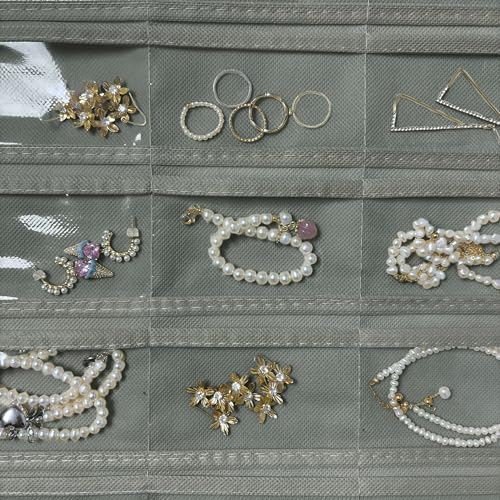 Hanging Jewelry Organizer 80-Pocket Double-Sided Storage, 2-Pack, Gray - Image 5