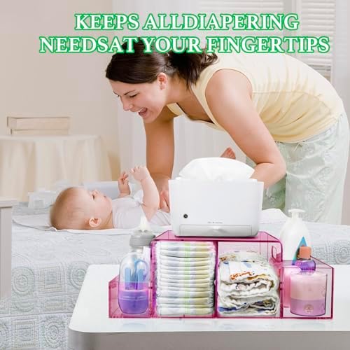 NANYEZH Acrylic Diaper Caddy, Baby Wipes Organizer for Changing Table, Dresser Top Tabletop Organizer with 4 Detachable Compartments, Anti-slip Rubber Feet, Newborn Baby Essentials, Red - Image 2